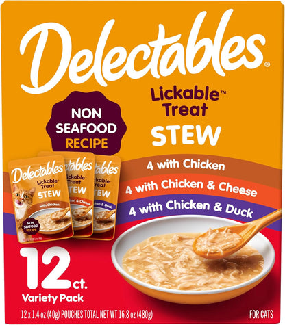 Delectables Non-Seafood Stew Lickable Wet Cat Treats, Variety Pack, 1.4 Ounce (Pack of 12)1