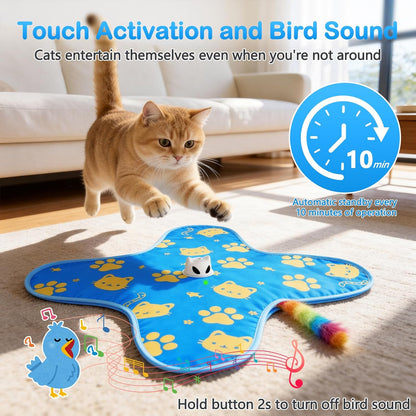 Interactive Cat Toys for Indoor Cats, Rechargeable Hide & Seek Toy | Touch Activated, 3 Speed Modes, Realistic Bird Chirps, 10-Min Auto Shutoff, Hidden Feather Wand for Bored Adult Cats, Blue3