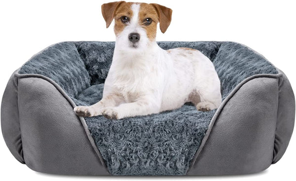 INVENHO Rectangle Washable Orthopedic Dog Bed for Small, Medium and Large Dogs, Soft Calming, Sleeping Puppy Bed Durable Pet Cuddler with Anti-Slip Bottom, S (20"X19"X6")14