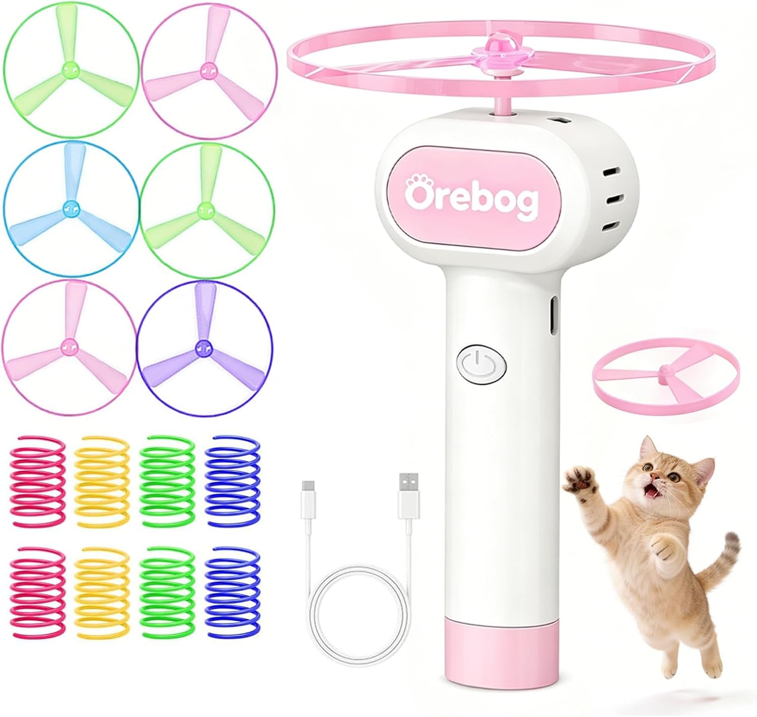 cat-fetch-toy-launcher-flying-disc-launcher-toy-rechargeable-with-10-flying-discs-flying-cat-toy-disc-launcher-for-kitten-dog-playing-interactive-hunting-tracking-toys-for-outdoor-indoor-white
