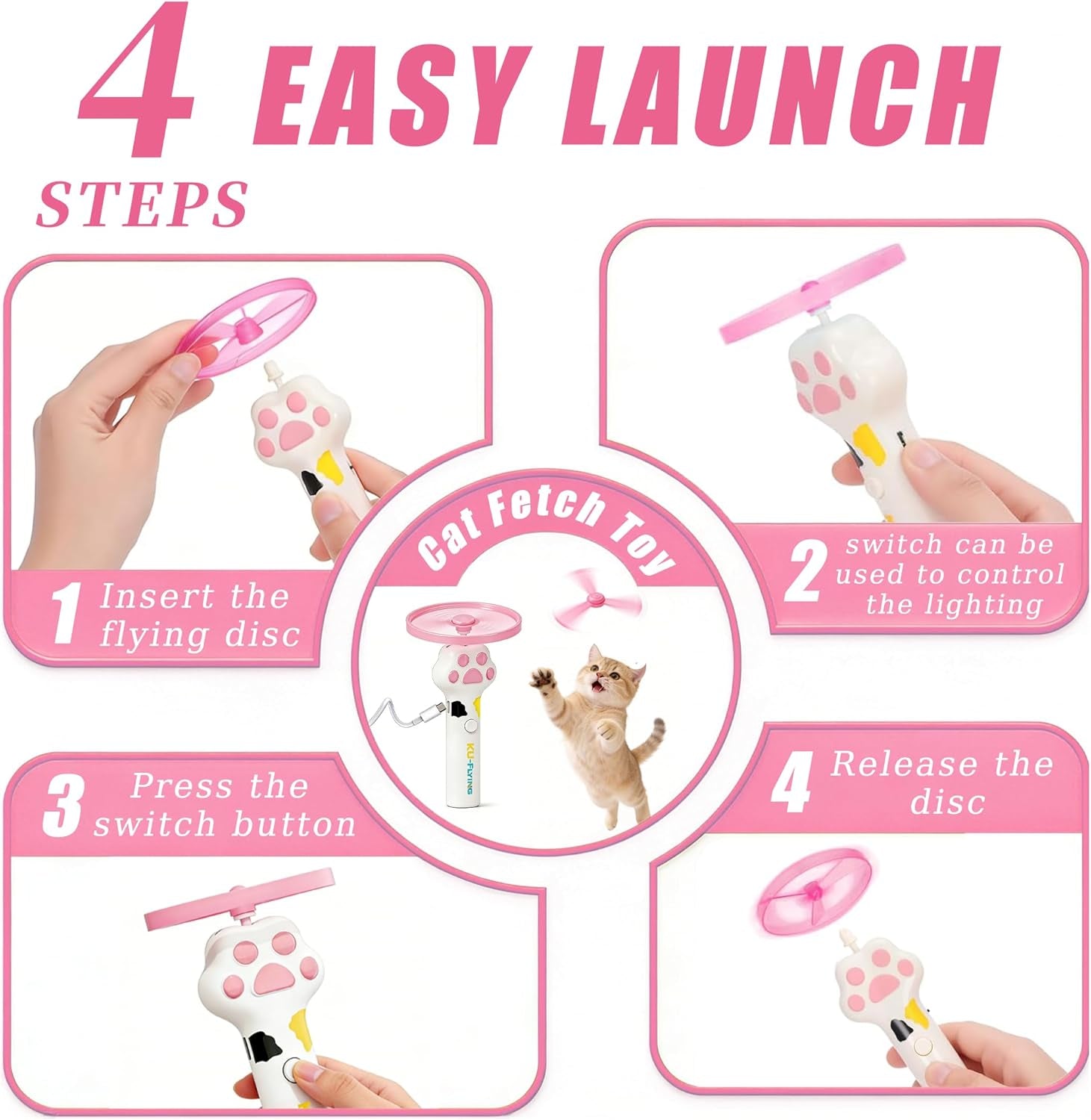 cat-fetch-toy-launcher-flying-disc-launcher-toy-rechargeable-with-10-flying-discs-flying-cat-toy-disc-launcher-for-kitten-dog-playing-interactive-hunting-tracking-toys-for-outdoor-indoor-white