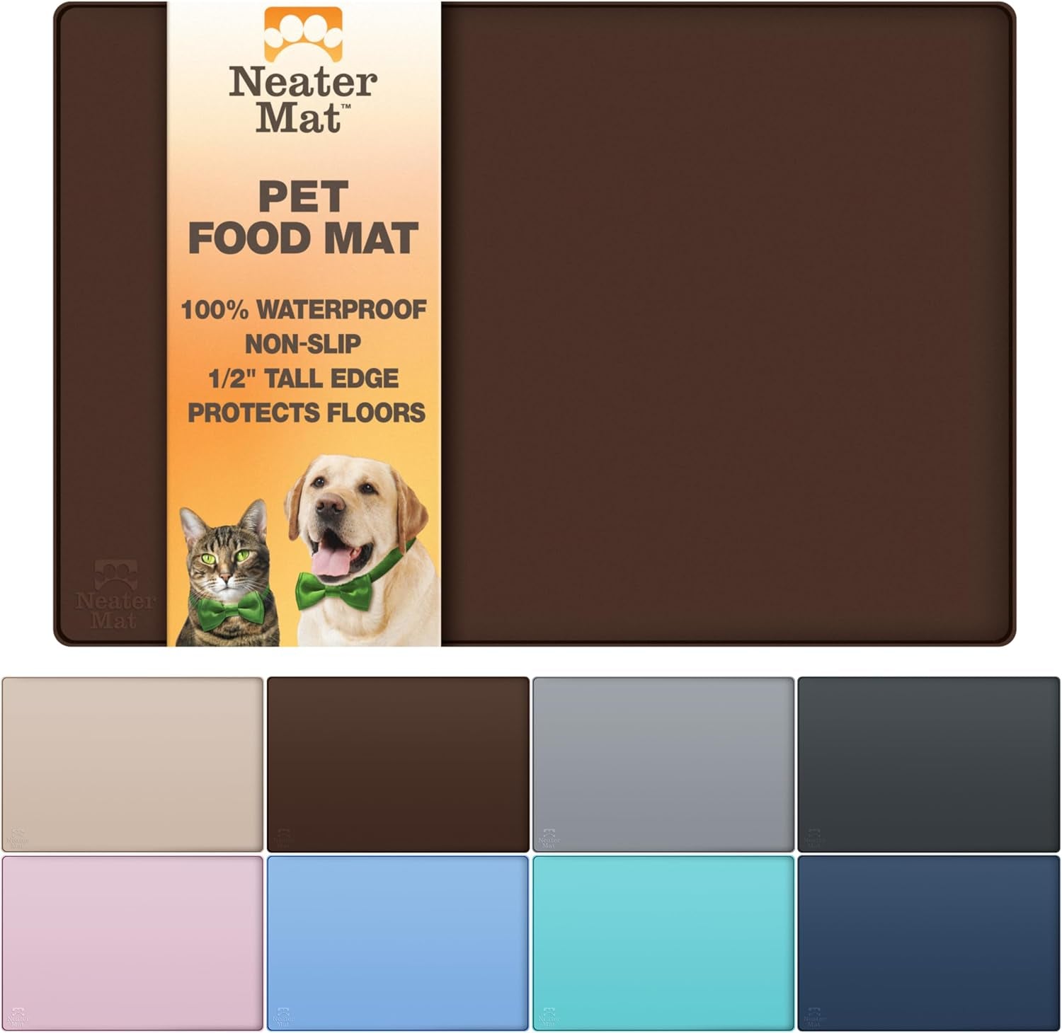 neater-pet-brands-neater-mat-pet-mats-for-food-and-water-cat-dog-bowl-mat-waterproof-silicone-feeding-tray-dog-food-mats-for-floors-placemat-w-raised-edge-for-under-bowls-16-x-10-cappuccino