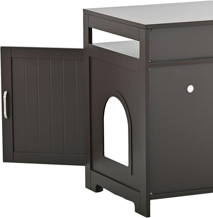 31.5" L Walnut Cat Litter Box Enclosure with Hidden Plug & 2 Doors, Indoor Large Cat Washroom Storage Bench Side Table7