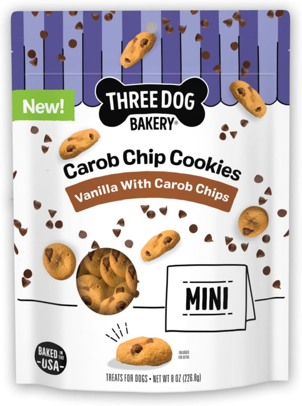 Three Dog Bakery Mini Carob Chip Cookie Crunchy Dog Treats - 8 Oz Bag | Made with Real Ingredients - Bite-Sized Crunchy Treats for Dogs1