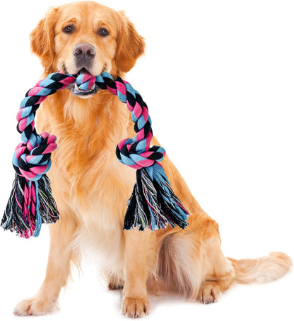 SHARLOVY Large Tough Chew Toys for Aggressive Chewers Large Breed,Heavy Duty Dental Rope Toys Kit for Medium Dogs,5 Knots Indestructible Cotton Puppy Teething Chew Tug Toy Set of 911