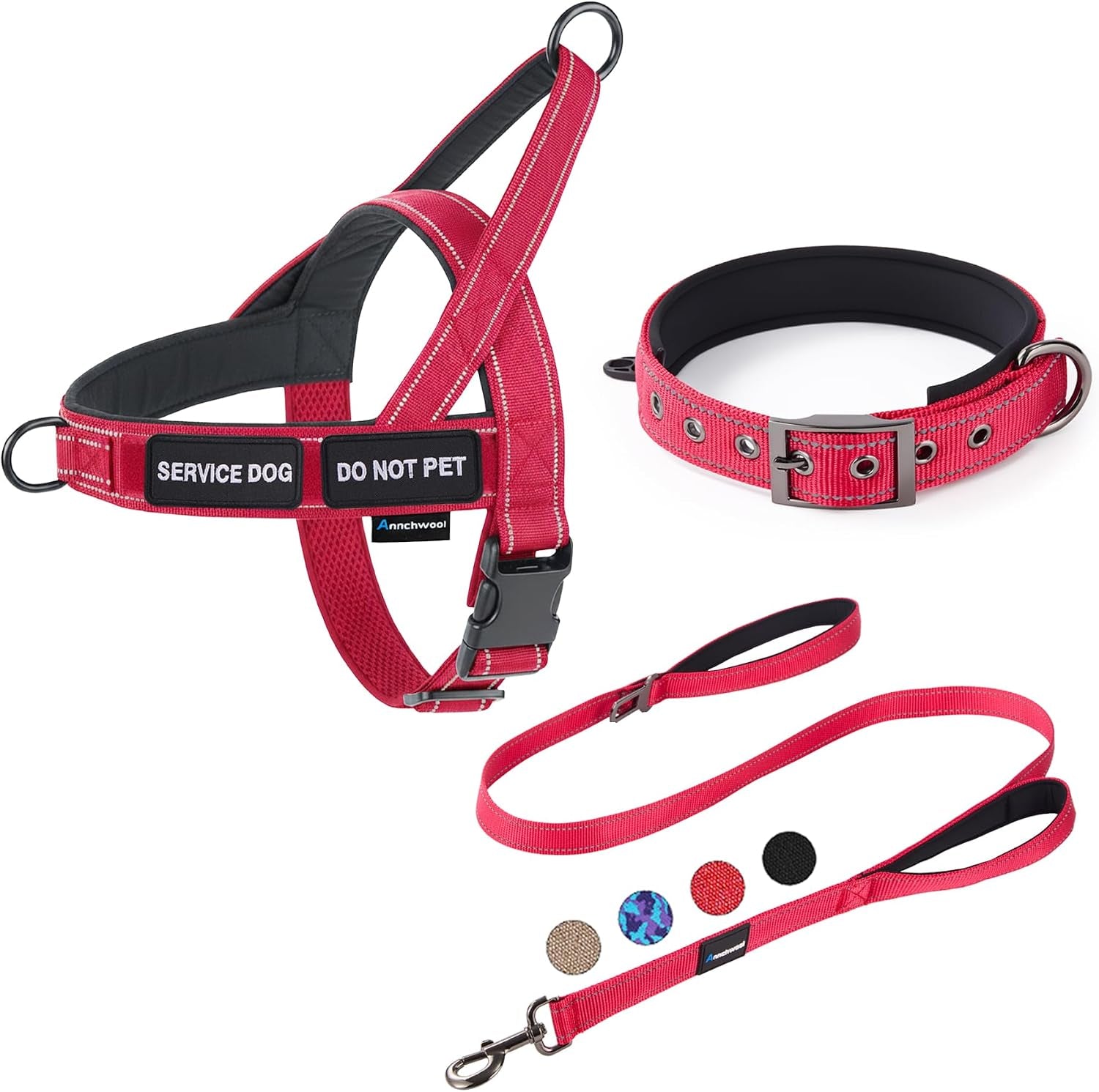annchwool-no-pull-dog-harness-heavy-duty-reflective-collar-leash-set-leash-with-double-handle-car-seatbelt-clip-easy-control-for-walking-training-medium-large-size-dogsbrown-l