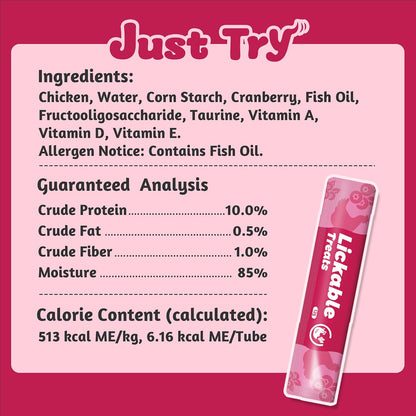 Just Try Cranberry Lickable Cat Treats with Taurine, 20 Tubes | Supports Urinary Tract Health, Kidney Support , and Daily Hydration for Cats5
