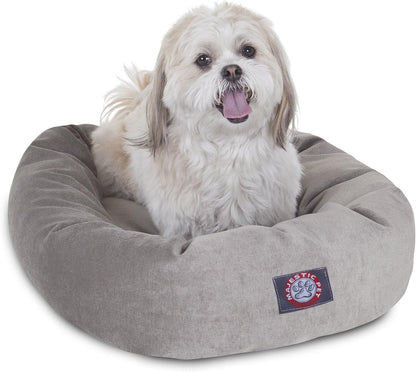 Majestic Pet 40 Inch Micro Velvet Calming Dog Bed Washable – Cozy Soft round Dog Bed with Spine for Head Support - Fluffy Donut Dog Bed 40X29X9 (Inch) – round Pet Bed Large – Pearl46