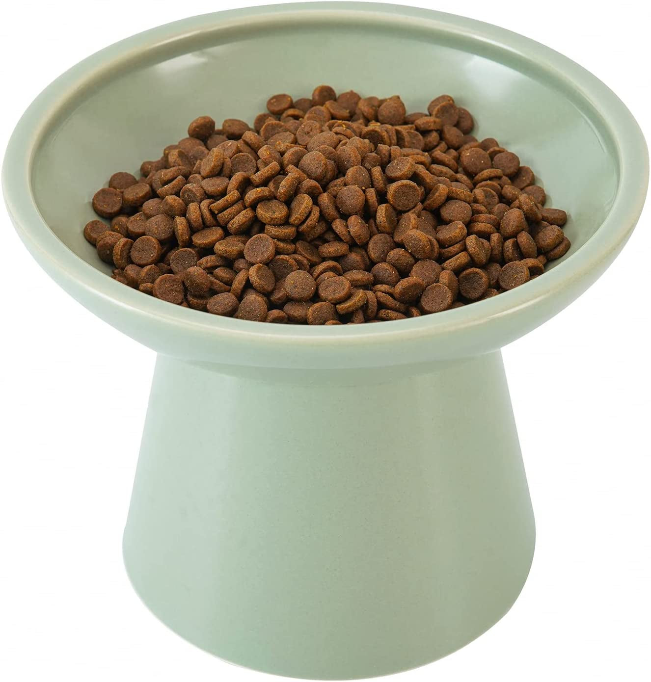 ceefu-extra-wide-elevated-ceramic-6-2-shallow-cat-food-bowl-cat-dish-for-whisker-fatigue-relief-5-height-for-easy-feeding-lead-cadmium-free-durable-raised-cat-bowl-sage-green
