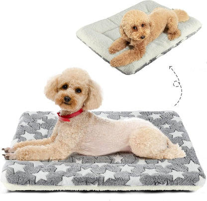 Mora Pets Cat Bed Dog Crate Pad Ultra Soft Pet Bed with Cute Star Print Washable Crate Mat for Small Dogs and Indoor Cats Reversible Fleece Dog Kennel Pad Cat Carrier Mat 14 X 17.5 Inch Grey27