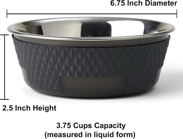 Petrageous 16019 Kona Stainless Steel Non-Slip Dishwasher-Safe Dog Bowl 3.75-Cup 6.75-Inch Diameter 2.5-Inch Tall for Medium and Large Dogs and Cats 30-Ounce, Grey2