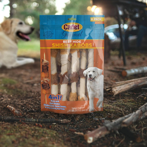 Cadet Gourmet Shish Kabob Dog Chews for Large Breeds, Rawhide Treats for Dogs with Chicken and Sweet Potato, Healthy & Natural Beef Hide, 10-Inch Sticks, 4 Count (Pack of 1)4
