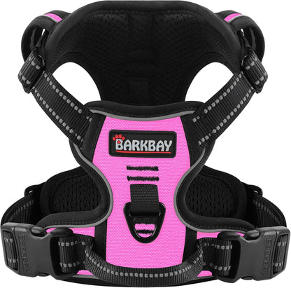 BARKBAY No Pull Pet Harness Dog Harness Adjustable Outdoor Pet Vest 3M Reflective Oxford Material Vest for PINK Dogs Easy Control for Small Medium Large Dogs (L)1
