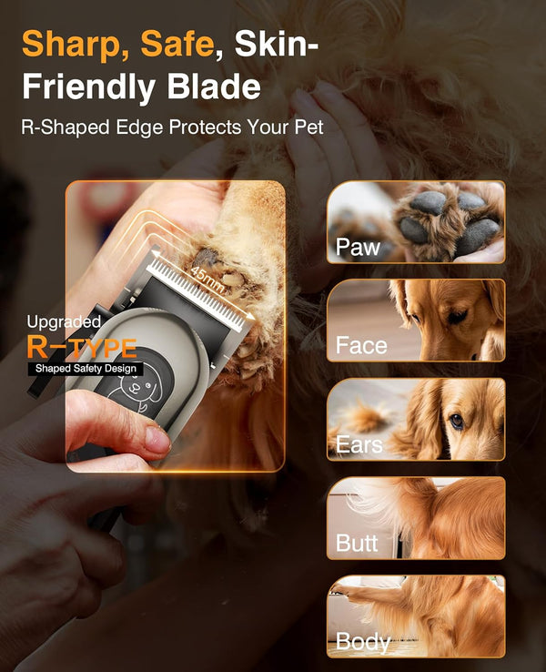 Dog Clippers for Grooming, Dog Grooming Kit for Heavy Thick Hair, Low Noise Cordless Pet Hair Trimmer with Stainless Steel Blade, Professional Rechargeable Hair Trimmer for Dogs and Cats Sliver6