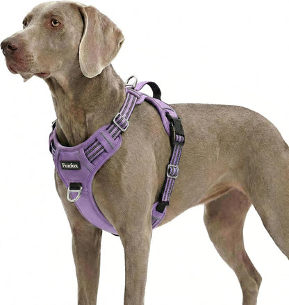 Funfox Dog Harness Medium Sized Dog, Vertical Handle Easy Control, No Pull Pet Vest Adjustable with 2 Leash Clips, Soft Material, Reflective Safe Night Walking for Small Medium Large Breed, Black, M12