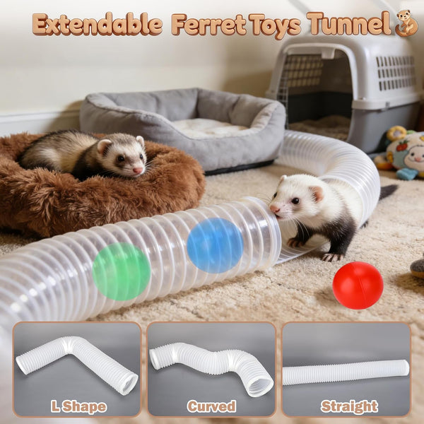 Mity Rain Ferret Toys with 3 Balls Inclueded | Collapsible Tunnel Tube Accessories for Ferrets, Guinea Pigs, Hamsters, Expandable Interactive Toys Supplies for Small Pets2