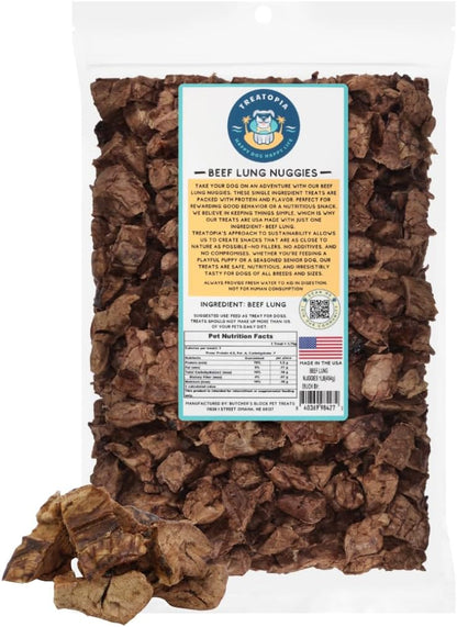 TREATOPIA Beef Lung Nuggies Dog Treats, 1 LB Bag, All-Natural | Healthy, High Protein, Hand-Trimmed, Slow-Roasted, Made in the USA, Nutritious, No Additives, No Fillers, All Life Stages1