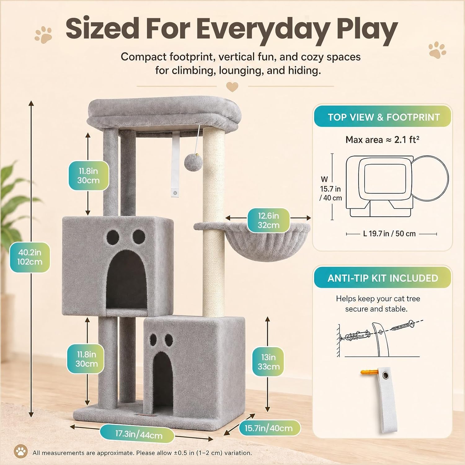 small-cat-tree-tower-for-indoor-cats-40-in-medium-cat-bed-scratching-posts-multi-level-compact-kitty-kitten-houses-climbing-trees-stands-with-2-condos-sisal-post-perch-platform-hammock-plush-toy-balls