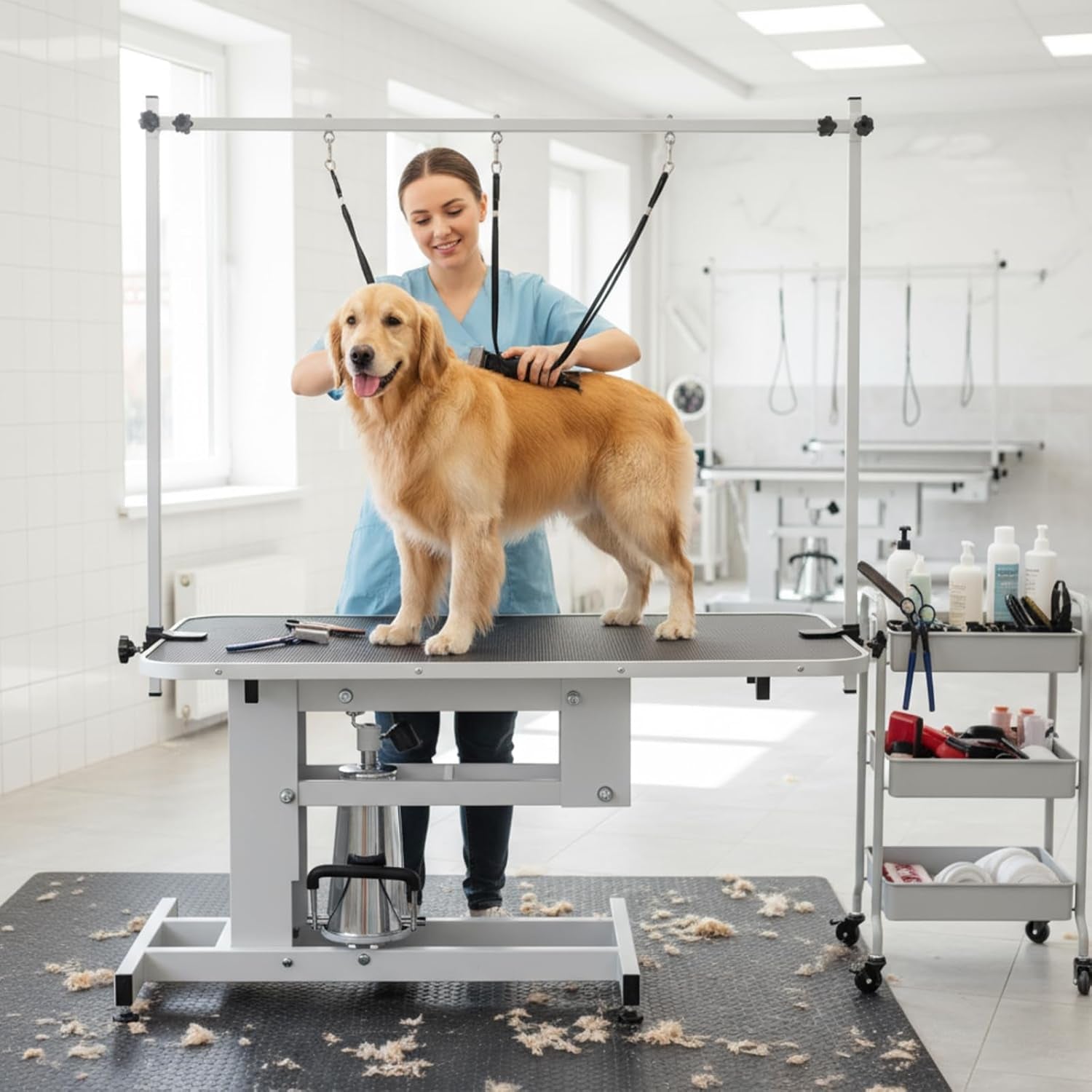 garveelife-43-3-hydraulic-dog-grooming-table-for-pet-heavy-duty-structural-hydraulic-max-load-350lbs-professional-pet-grooming-table-with-adjustable-overhead-arm-noose-height-range-22-39-white
