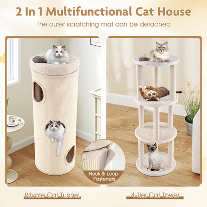 Tangkula 4 Story Cat Tree Condo, 49” Barrel-Shaped Cat House with Detachable Sisal Scratching Board, 3 Hideaways & Removable Soft Top Plush Bed, Interior Bamboo Mat, Modern Cat Tower for Indoor Cats3