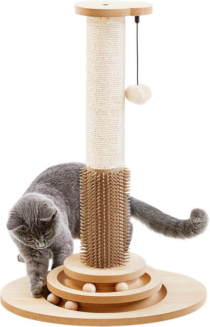 Made4Pets Cat Scratching Post for Indoor Cats with Self Groomer, 23" | Cat Scratcher with Natural Sisal Rope, Stable Base and Interactive Ball Track, Cat Toys for Kittens and Small Indoor Cats1