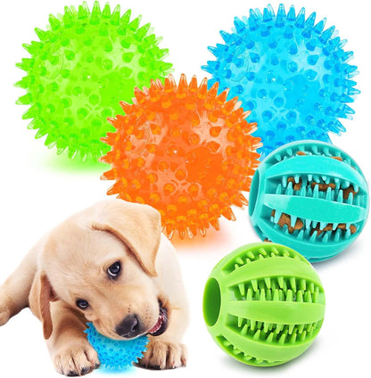 PUPTILY 2 Different Functions Interactive Ball for Dogs 2.5” Squeaky Dog Balls Toys and Puppy Teething Chew Toy Balls for Small Dogs for Clean Teeth and Training （5Pcs）1