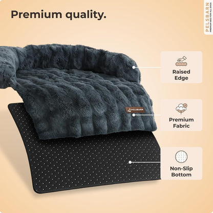 Pelsbarn Dog Bed for Couch, Luxurious Sofa Bed for Dogs with Non-Slip Oxford Bottom - Faux Rabbit Fur with Removable Cover, Large, Gray - 33X33 In7