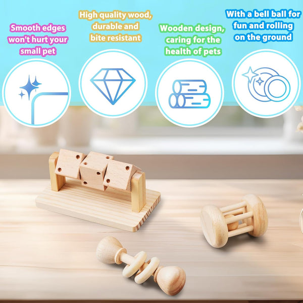 AOWPFVV Wooden Hamster Toys,Safe Rabbit Toys for Guinea Pigs | Small Animals,Chinchillas, Gerbils, Rats, Bunny,Rodents Teeth Care Toys for Cage4