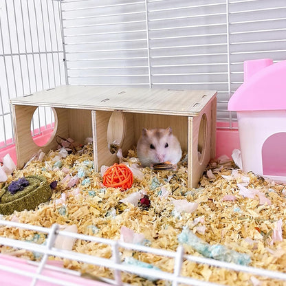 Hamiledyi Wooden Hamsters 2-Chamber Hideout-Tunnel Multi Chamber Exploring Toy Hamster Hiding Maze Tunnel Toy Platform Stuff Cage Accessories for Gerbil Rat Mice6