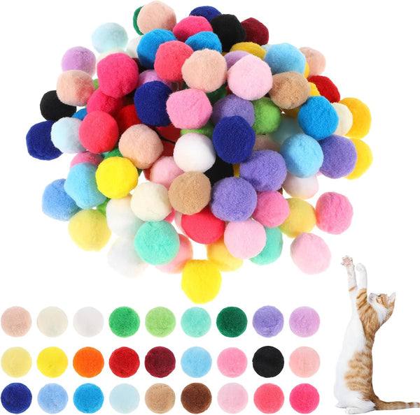 Xthrotsenk 100 Pcs Cat Toy Balls 1-Inch Colorful Cat Pom Pom Balls Soft Interactive Kitten Ball Cats Exercise Toys Fuzzy Kitten Interactive Playing Quiet Toy for Cats Pet(2.5 Cm)1
