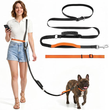 Xiaz Hands Free Dog Leash,Versatile Crossbody Dog Leash,5.9-7.9 FT Waist Belt with Double Handles for Small Medium and Large Dogs Walking, Running and Jogging, Red10