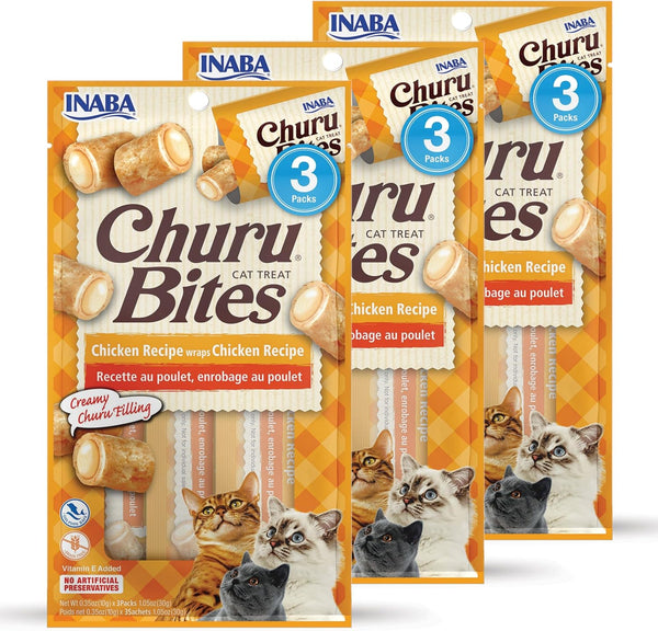 INABA Churu Bites for Cats, Soft Baked Chicken Churu Filled Cat Treats with Green Tea Extract, 0.35 Ounces Each Tube, 12 Tubes Total, 4 Flavor Variety10