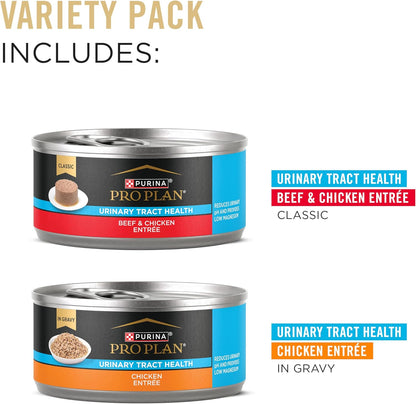 Purina Pro Plan Urinary Tract Wet Cat Food Variety Pack Urinary Tract Health Beef and Chicken Entrees - (Pack of 12) 5.5 Oz. Cans2