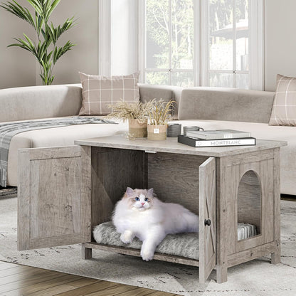 JY QAQA Cat Litter Box Enclosure,Litter Box Furniture Hidden with Barn Door,Wooden Washroom Furniture,Cat House,Fit Most of Litter Box8