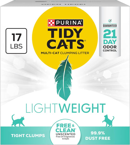 Purina Tidy Cats Lightweight Free and Clean Unscented, Multi-Cat, Clumping, 99.9 Percent Dust Free Cat Litter - 17 Lb. Box1