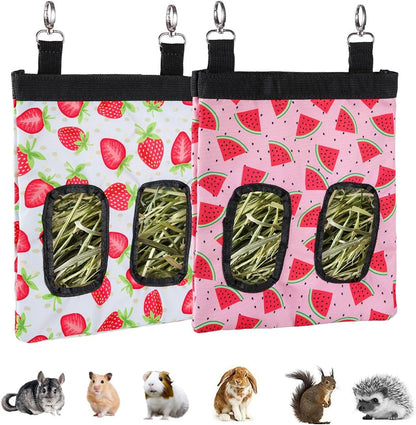 DZWLKJ Guinea Pig Hay Feeder, 2 Pack, 11 X 9 X 1 Inches, Rabbit Hay Feeder Bag, Stainless Steel, 600D Oxford, Watermelon and Strawberry1