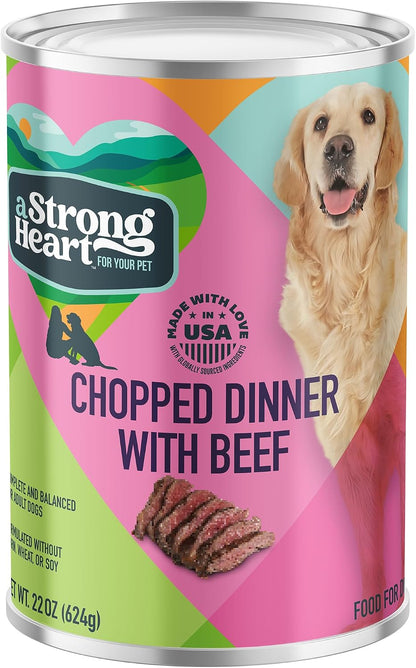 A Strong Heart Wet Dog Food, Chopped Dinner with Beef - 22 Oz Cans (Pack of 12), Made in the USA with Real Beef2