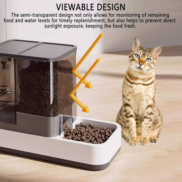 Kathson Gravity Cat Food and Water Dispenser Automatic Dog Feeder Waterer 2 in 1 Auto Pet Food and Water Bowl Set Self Feeding for Puppy Kitten，Grey2