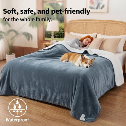 Sunheir Waterproof Dog Blankets for Small Dogs, Reversible Sherpa Fleece Thick Puppy Blanket, Leakproof Spill-Proof Pet Blanket for Cat, Bed, Couch, Furniture Protector, Travel, Camping, 25"X35", Grey4