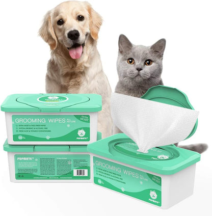 Pet Wipes for Dogs & Cats, Extra Moist & Thick Grooming Puppy Wipes with 100 Fresh Counts, Aloe Vera/Nature1
