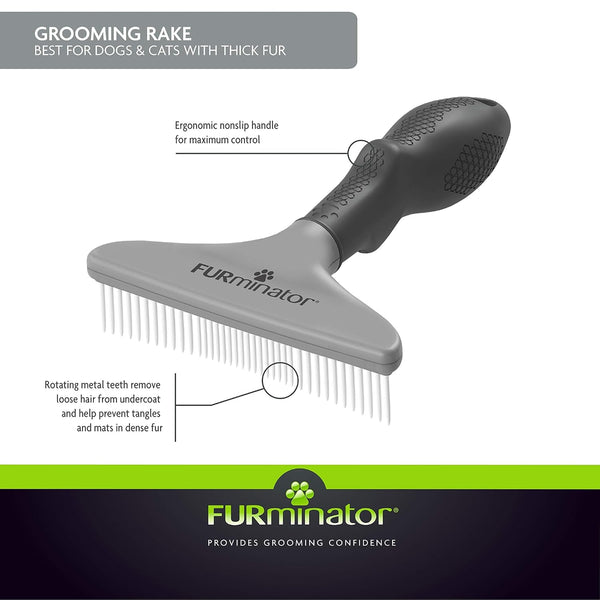 Furminator Dog/Cat Grooming Rake, Grooming Tool, Removes Loose Hair and Tangles, Gray | Removes Loose Hair & Tangles, Rotating Metal Teeth Help Prevent Mats, Use Daily to Maintain a Healthy Coat7