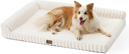 COZY KISS Ultra Soft Faux Rabbit Fur Dog Bed for Medium Dogs – 36"X27" Orthopedic Foam Couch, Removable Washable Cover & Waterproof Lining, Cream12