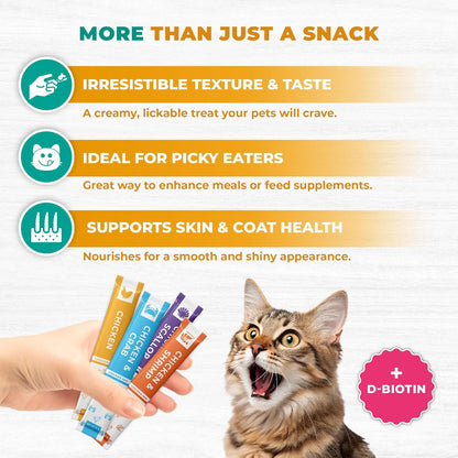 Beloved Pets Creamy Lickable Cat Treats & Wet Food Squeeze Tubes – Liquid Kitten Snacks, Skin & Coat Health, Multivitamin Treats for Cats, & Small Dogs, Lick up Chicken Mix (40 Sticks)2
