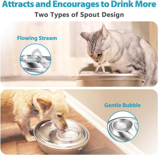 ORSDA Cat Water Fountain Stainless Steel, 2L Pet Fountain for Cats Inside, Dog Water Dispenser, Automatic Cat Drinking Fountains with 6 Replacement Filters for Cats, Small Dogs3