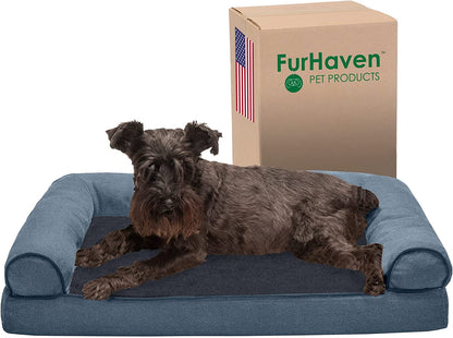 Furhaven Memory Foam Dog Bed for Medium/Small Dogs W/ Removable Bolsters & Washable Cover, for Dogs up to 35 Lbs - Luxe Faux Fur & Performance Linen Sofa - Woodsmoke, Medium12