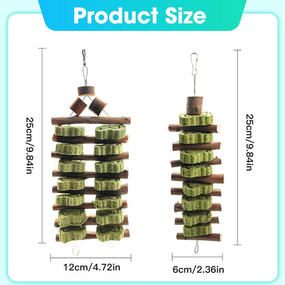 WDEFUN Natural Apple Wood Clover Cake Teeth Grinding Toy String - Rabbit Snack Chewing Toy, Safe and Durable Pet Teeth Grinding Rod, Caring for Dental Health2