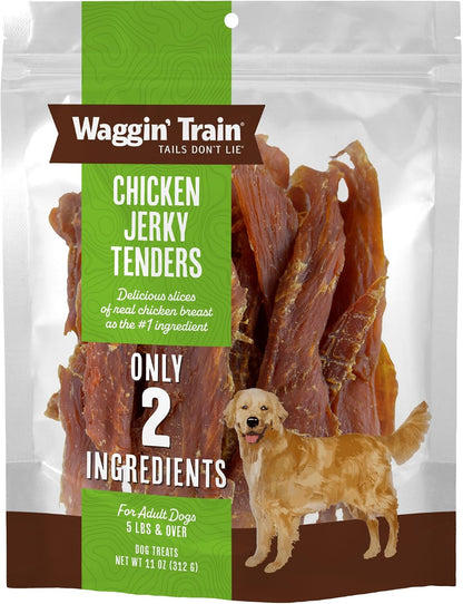 Waggin' Train Chicken Jerky Dog Treats, Made with 100% Real Chicken Breasts, Only Two All-Natural Ingredients, Great High Protein Dog Treat, Easily Digestible for Big or Small Dogs, 18 Oz. Pouch12