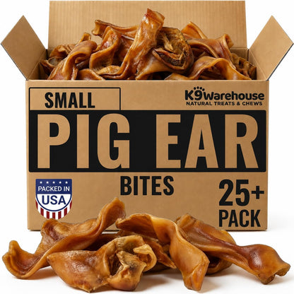 K9Warehouse Bulk Pig Ear Bites for Dogs 100% Pork, Rawhide Alternative, 1Lb | Single Ingredient, No Hormones or Chemicals, Hand-Selected Quality, Sized for Small and Medium Pups, Fights Tartar Buildup1