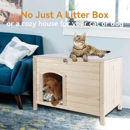 Petsfit Folding Litter Box Enclosure, No Tools Required for Assembly, Cat Litter Box Furniture Hidden, Fit Most of Litter Box, Dog House Cat House, 30" L×21" W×24.5" H8