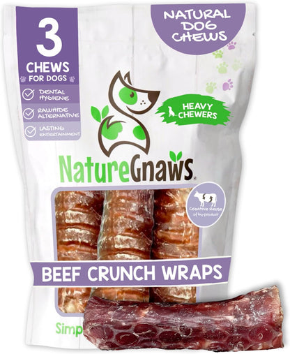 Nature Gnaws Beef Trachea Crunch Wraps for Dogs (3 Count) - Long Lasting Natural Beef Jerky Dog Chew Bones - Rawhide Free1